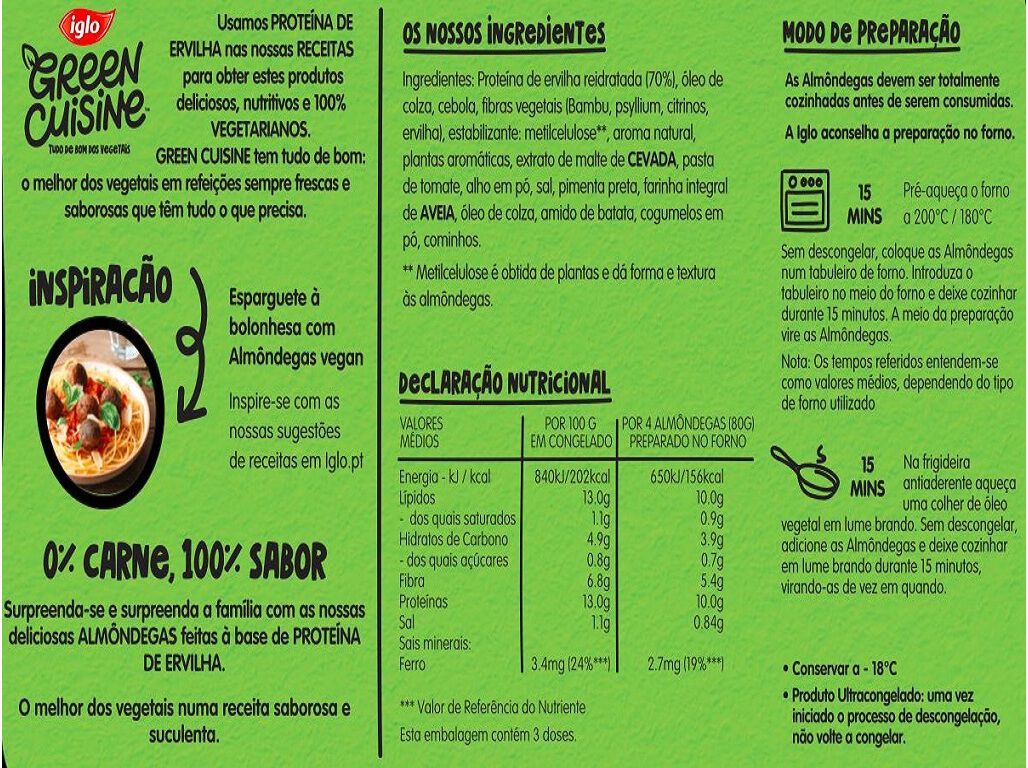 ALM&Ocirc;NDEGAS IGLO GREEN CUISINE PROTEINA VEGETAL 10UN 240G image number 1