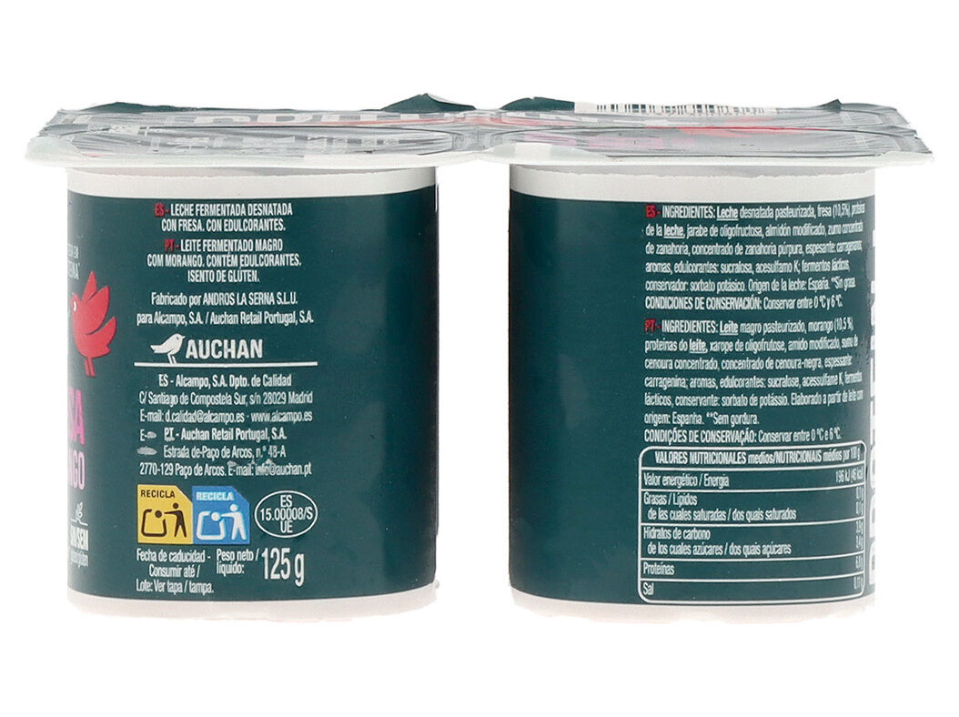 IOGURTE MAGRO PROTEIN+ AUCHAN MORANGO SEM GL&Uacute;TEN 4X125G image number 2