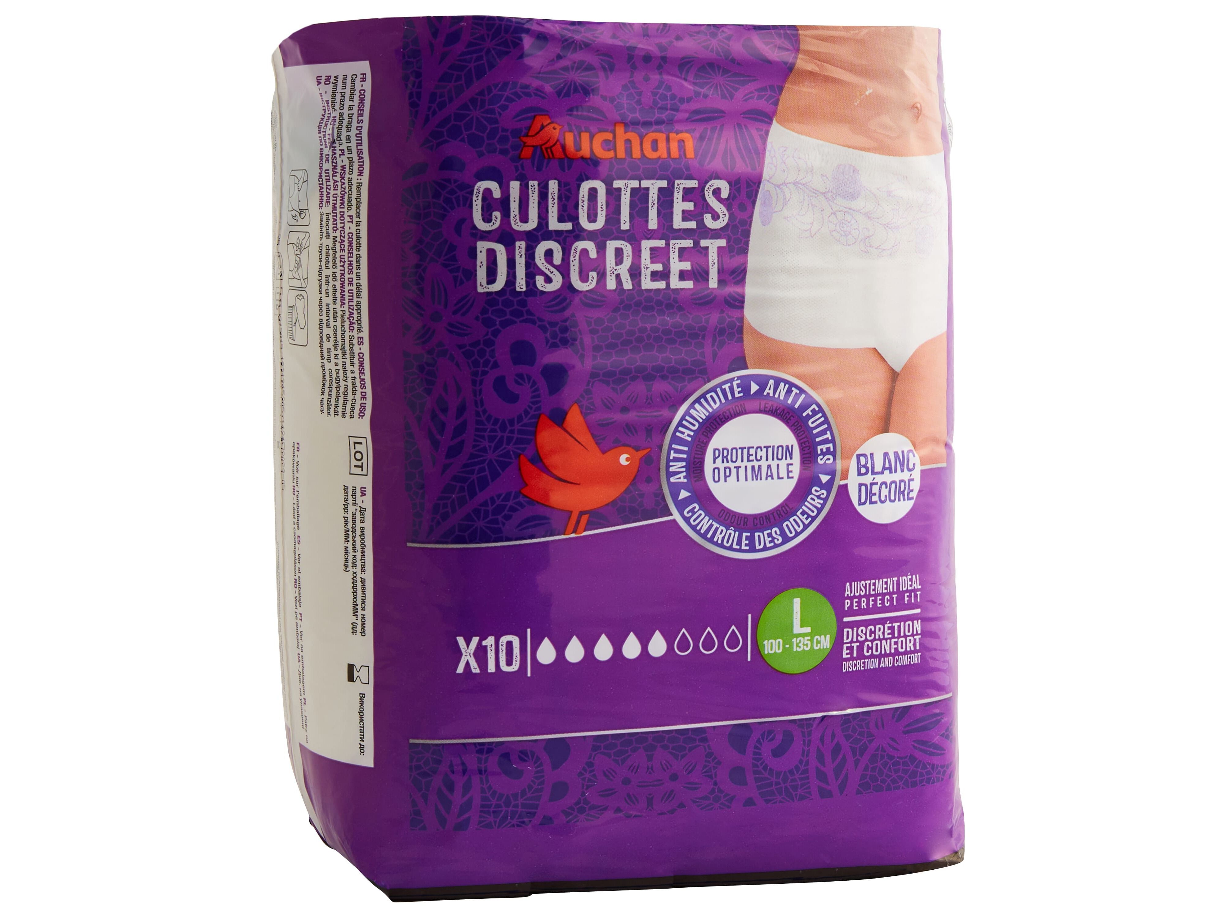 CUECAS DE INCONTIN&Ecirc;NCIA AUCHAN DISCREET TAMANHO L BRANCO 10UN image number 1