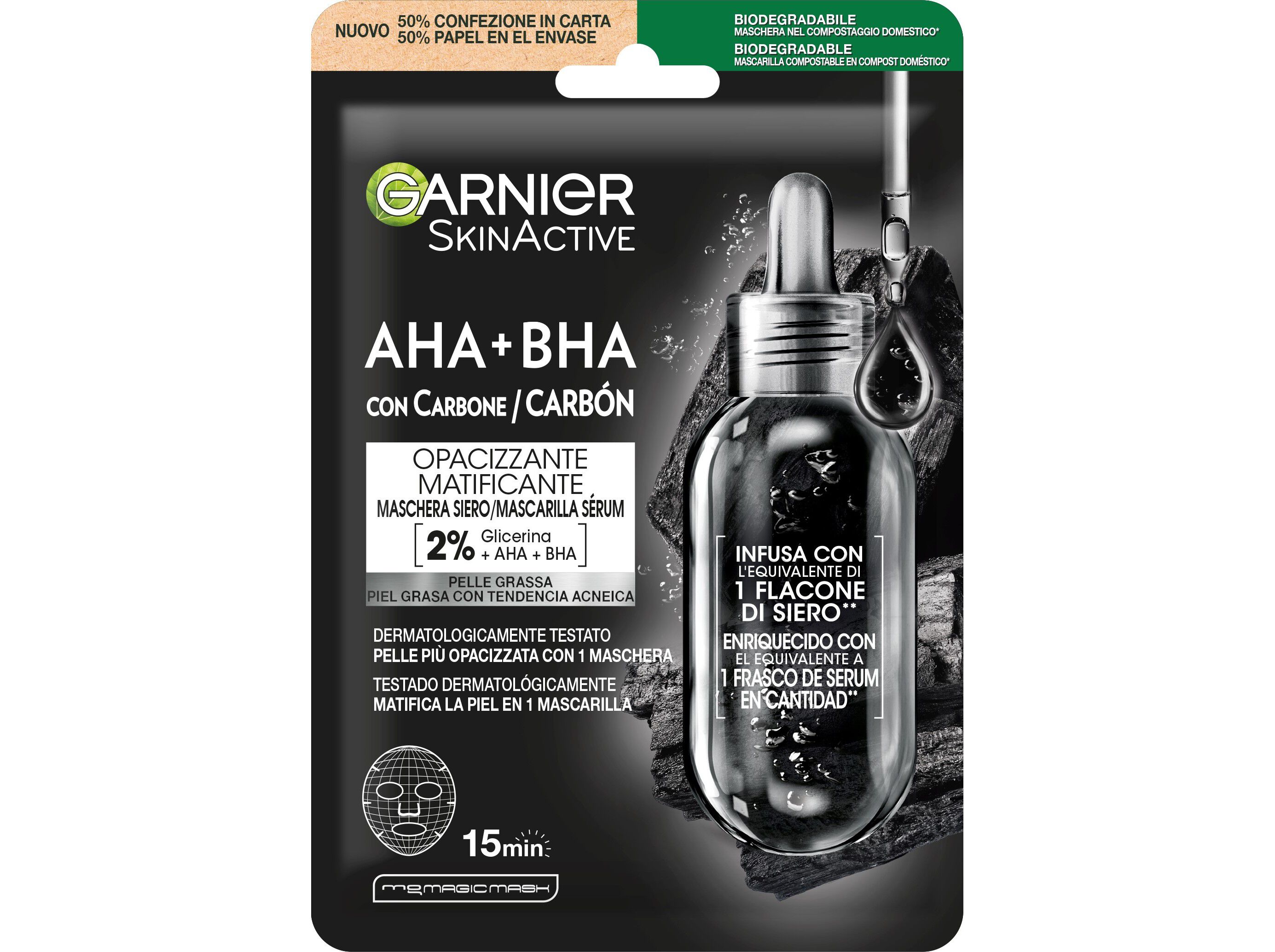 M&Aacute;SCARA GARNIER TECIDO SKIN ACTIVE ALGA PRETA