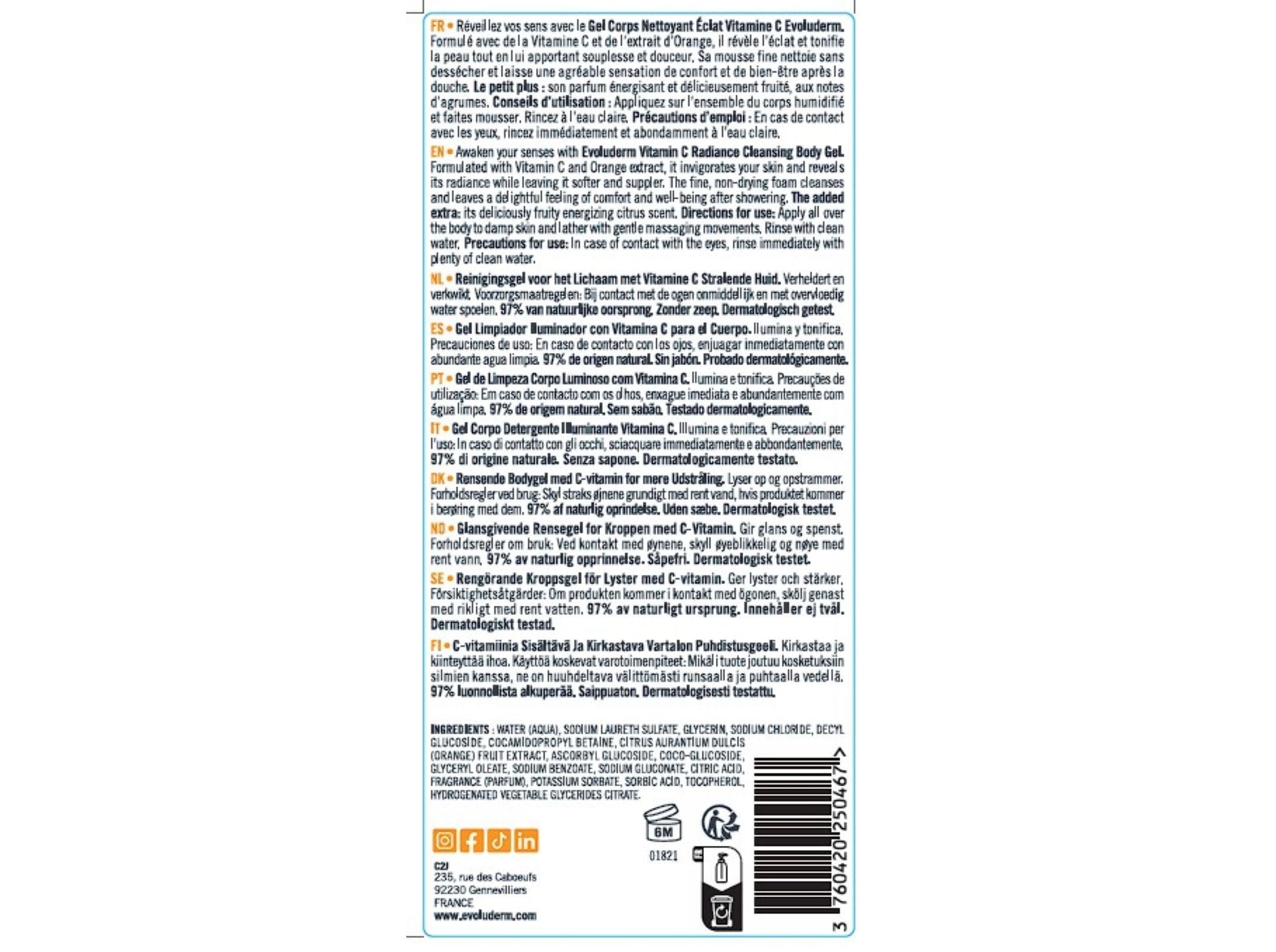GEL DE BANHO EVOLUDERM VITAMINA C 1 LT image number 1