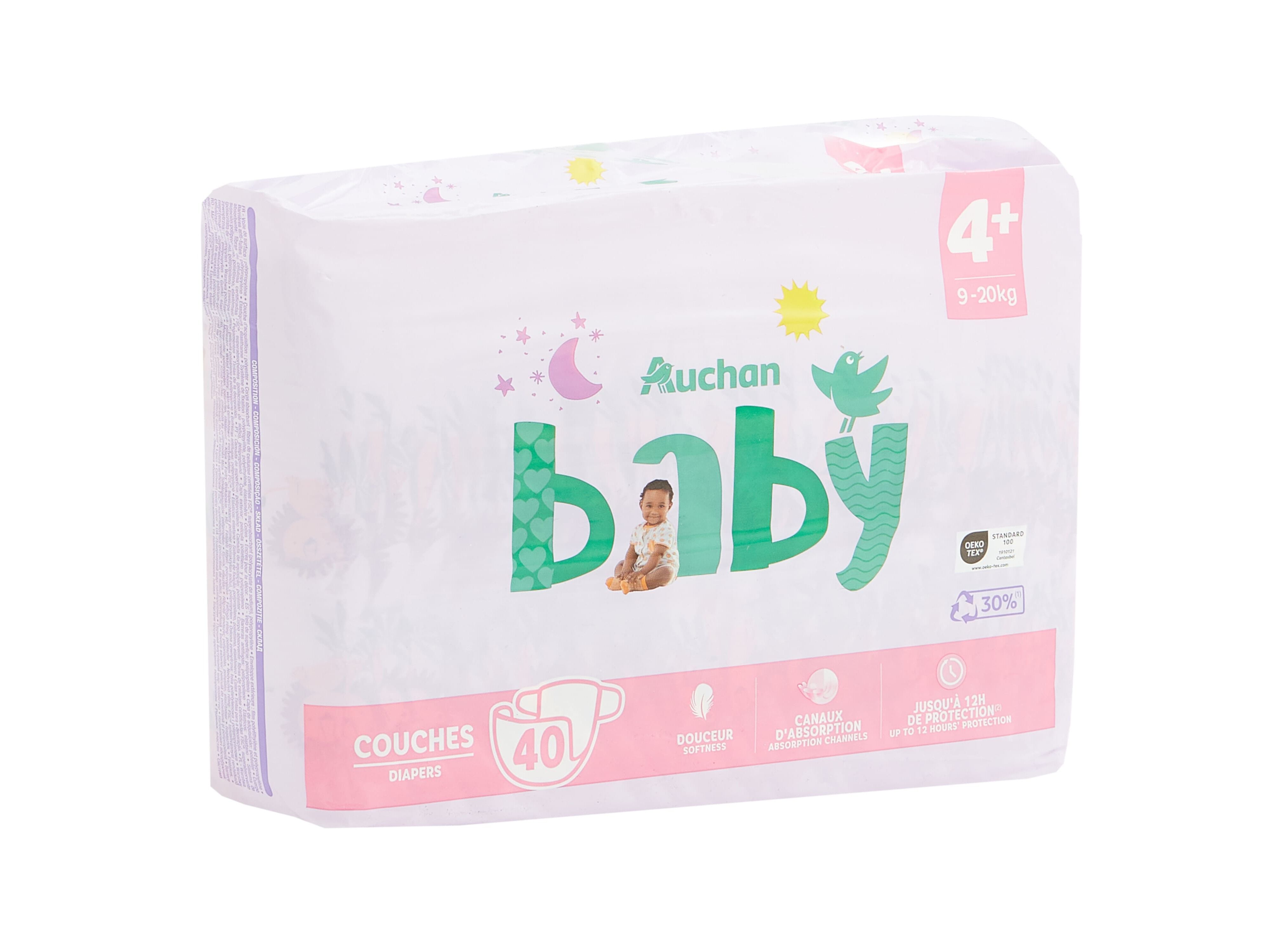 FRALDAS AUCHAN BABY T4+ 9-20KG 40UN image number 2
