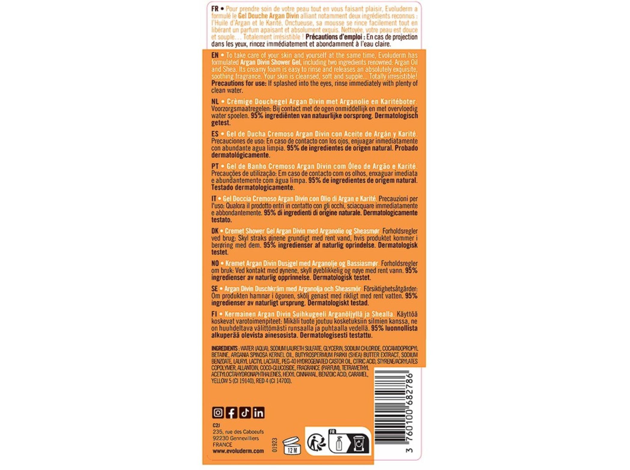GEL DE BANHO EVOLUDERM ARGAN DIVIN 1 LT image number 1