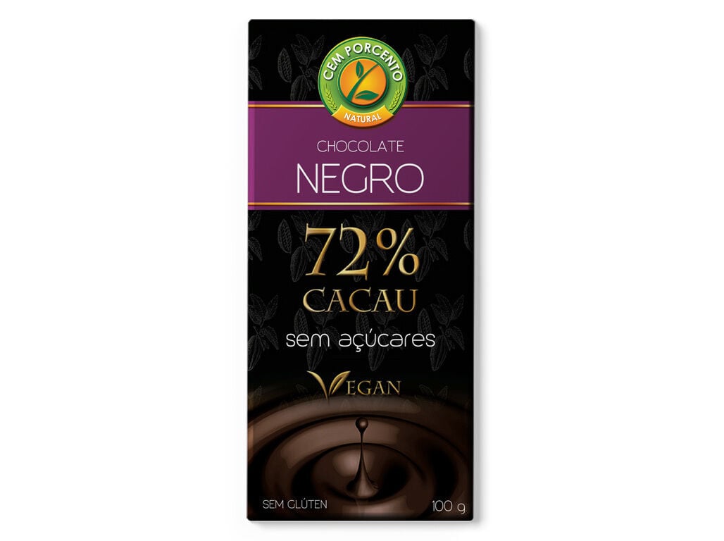 TABLETE CHOCOLATE CEM PORCENTO 72% CACAU SEM A&Ccedil;&Uacute;CAR 100G image number 0
