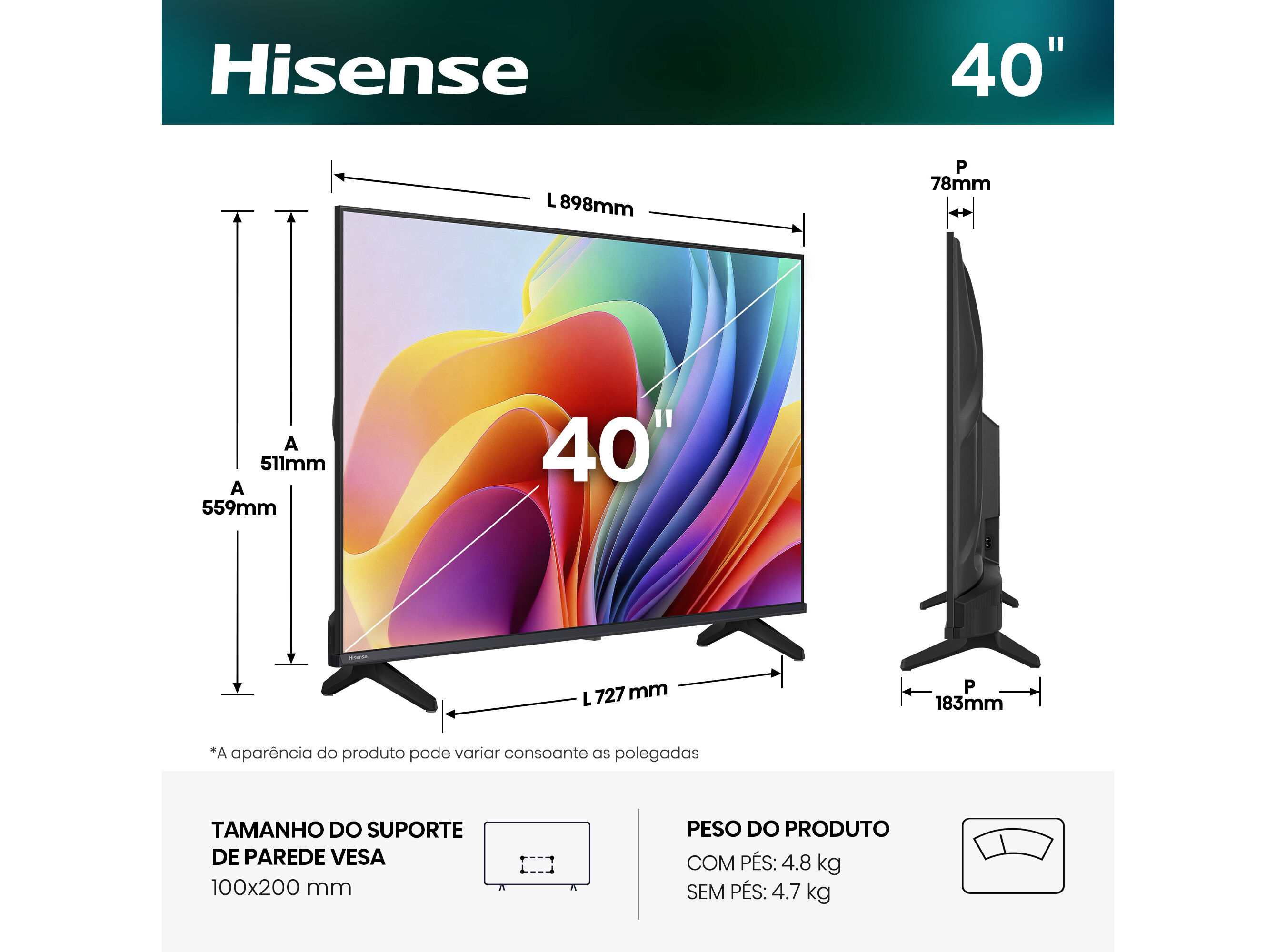 TV LED HISENSE 40A4S 40" FULL HD SMART image number 1