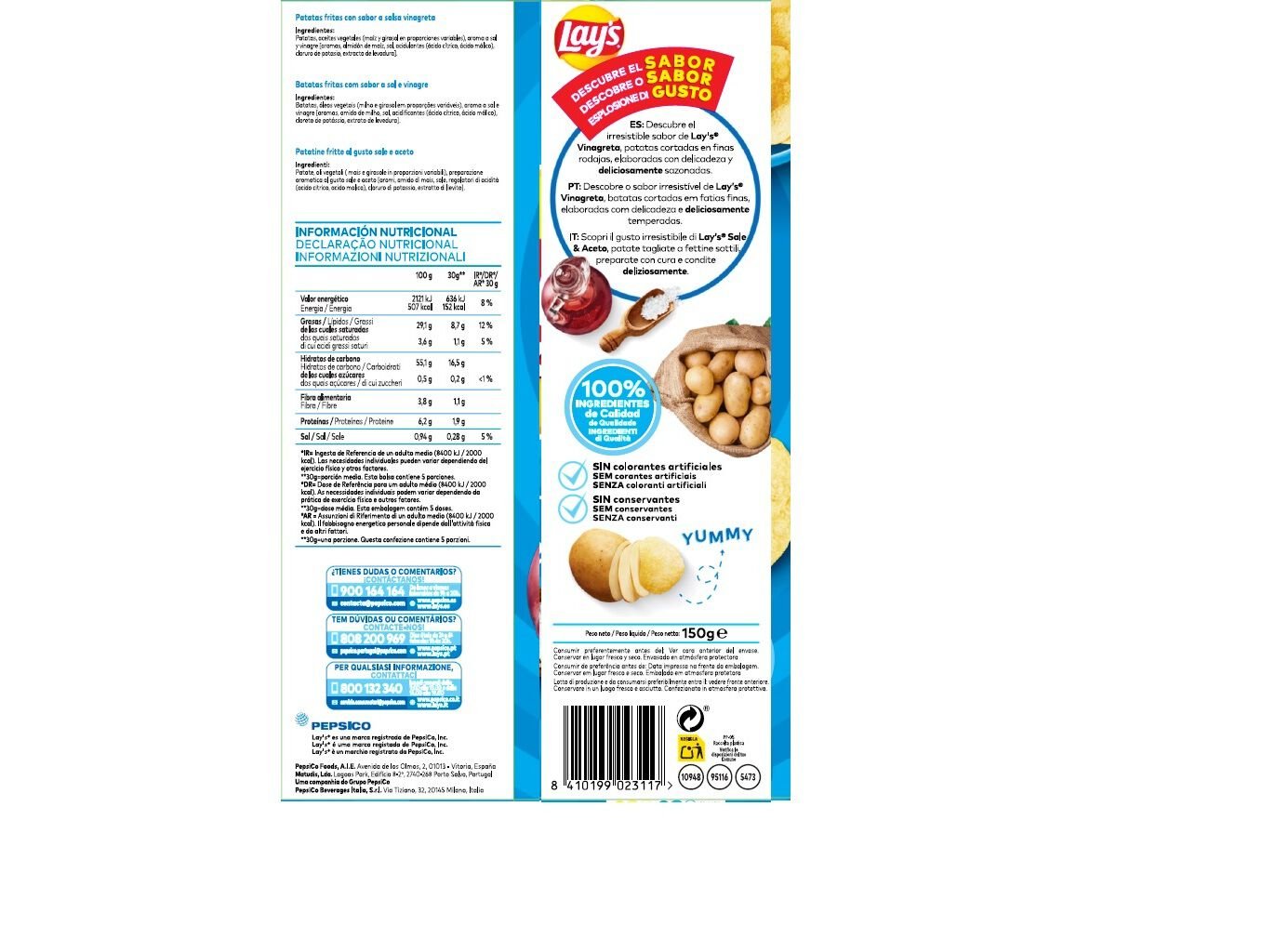 BATATAS FRITAS LAY'S VINAGRETA 150G image number 1