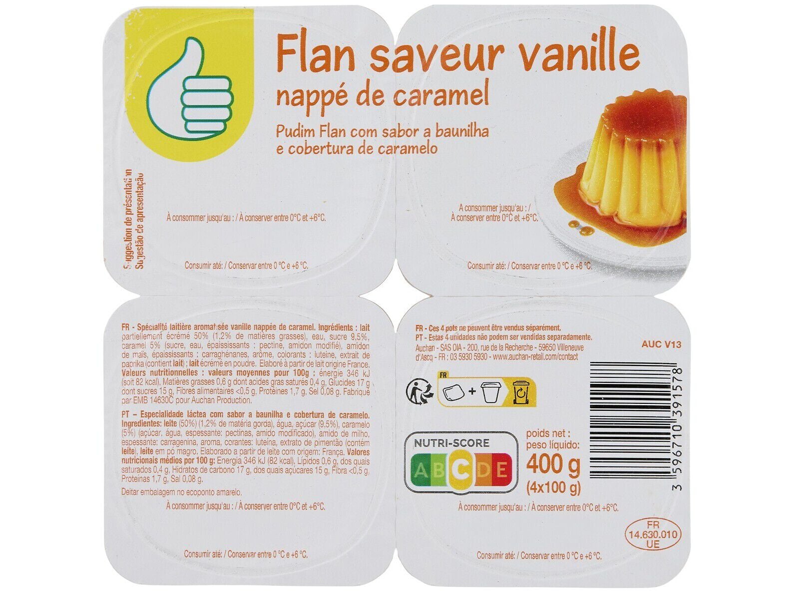 PUDIM FLAN POLEGAR SABOR BAUNILHA E COBERTURA CARAMELO 4X100G image number 1