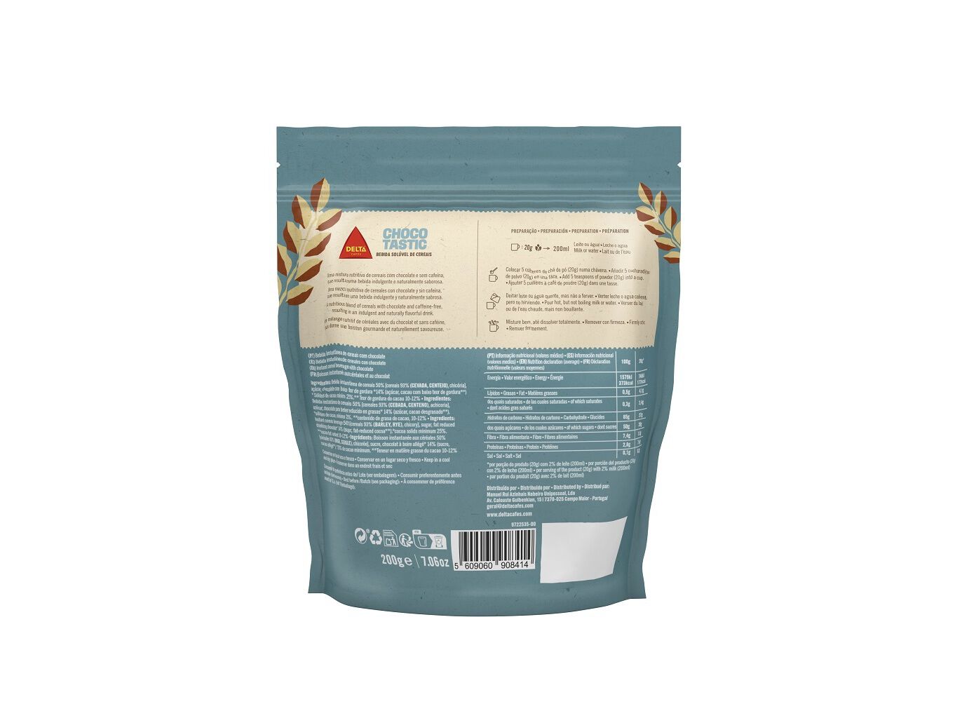 BEBIDA SOL&Uacute;VEL DELTA CEREIAIS E CHOCOLATE 200G image number 1