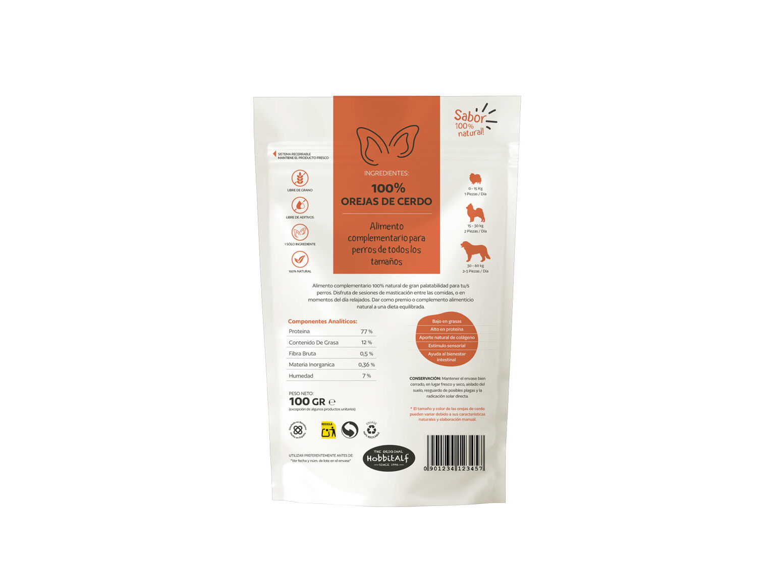 SNACK NATURAL PARA C&Atilde;O HOBBITALF ORELHA DE PORCO 100G image number 1