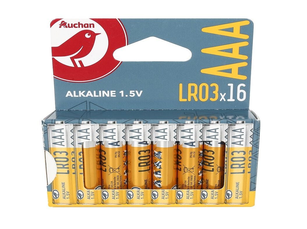 PILHAS ALCALINAS AUCHAN STANDARD LR03 16 UNIDADES image number 0
