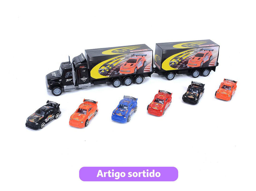CAMI&Atilde;O REBOQUE DE FRIC&Ccedil;&Atilde;O COM 6 CARRINHOS ONE TWO FUN MODELOS SORTIDOS image number 3