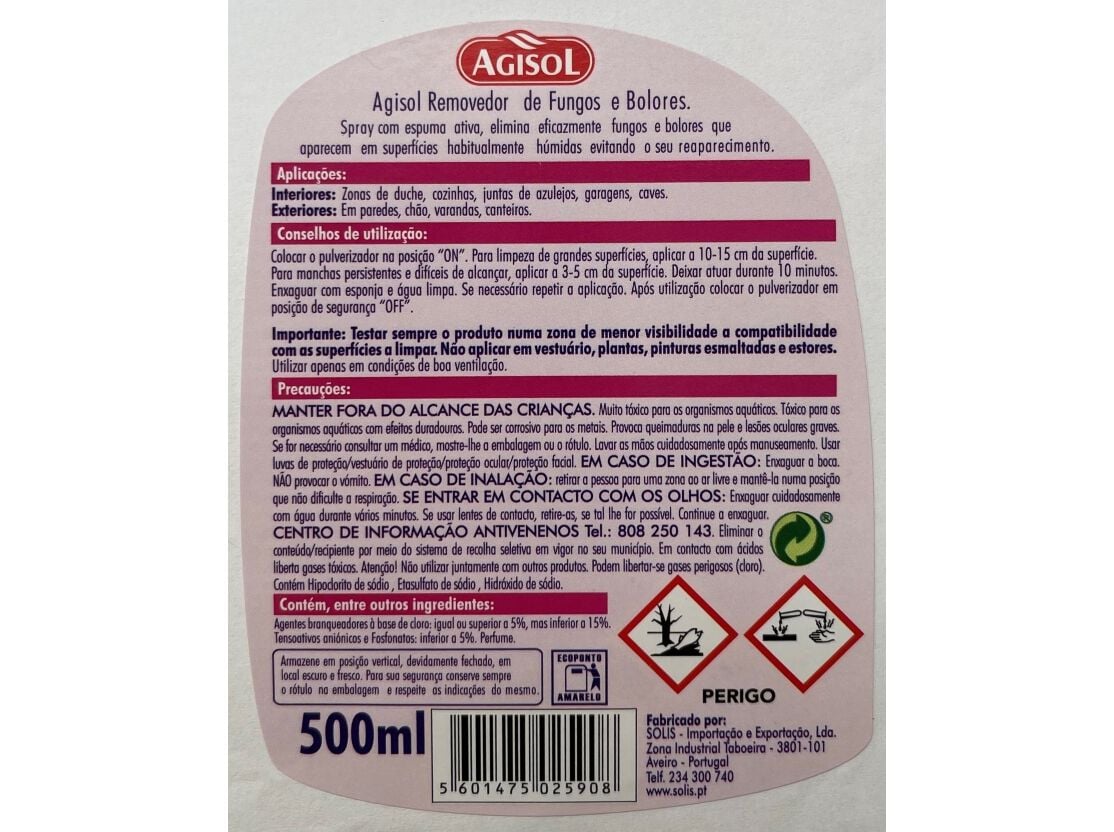 ANTI FUNGOS E BOLORES AGISOL SPRAY COM ESPUMA ATIVA 500ML image number 2