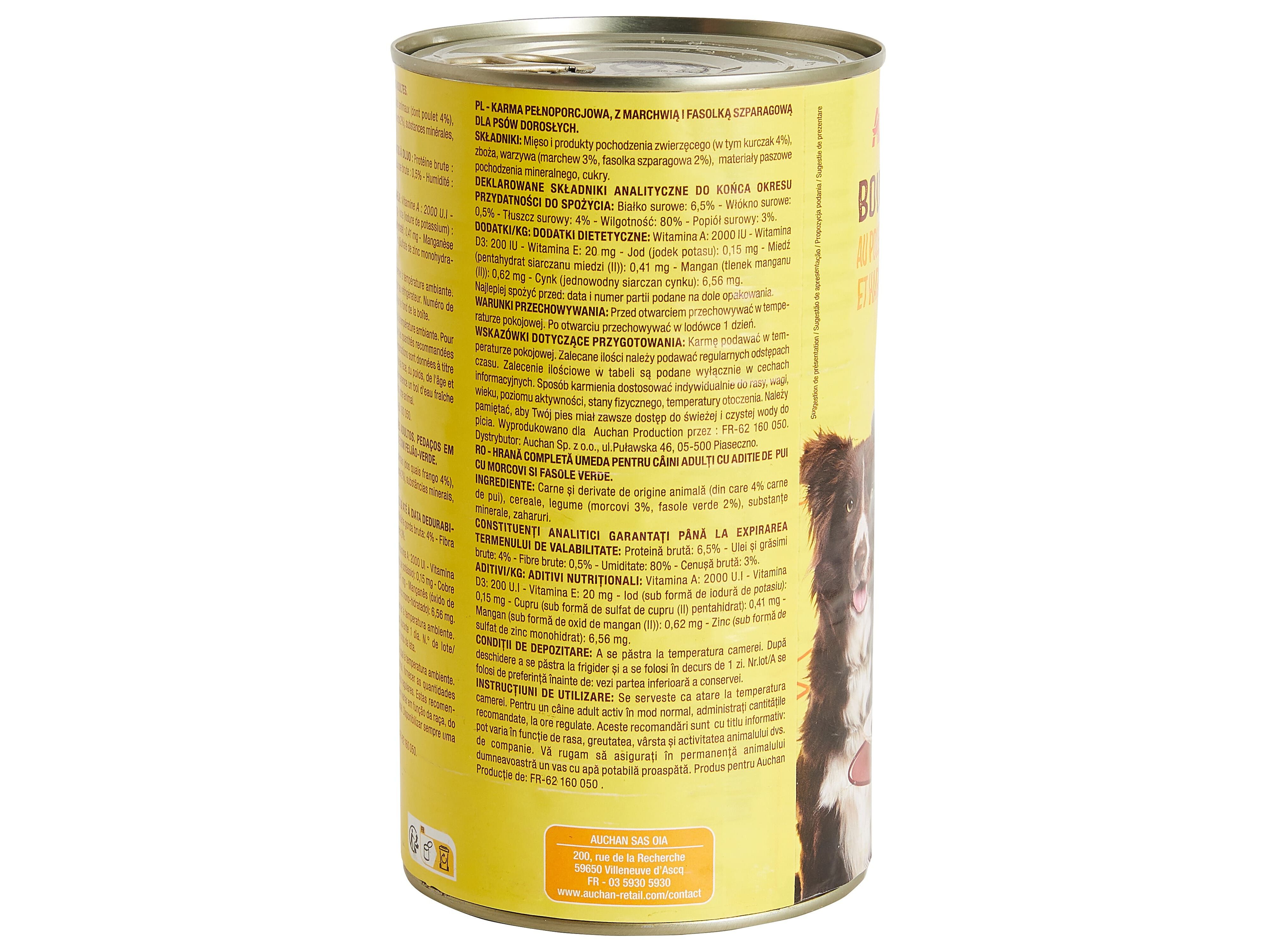 COMIDA H&Uacute;MIDA PARA C&Atilde;O AUCHAN PEDA&Ccedil;OS EM MOLHO COM FRANGO COM CENOURA E COM FEIJ&Atilde;O-VERDE 1200G image number 2