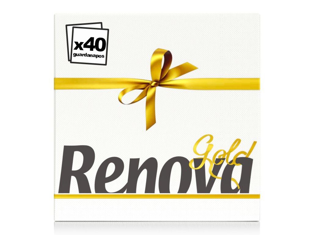 GUARDANAPOS DE FOLHA DUPLA RENOVA GOLD BRANCO PACK 40 UNIDADES