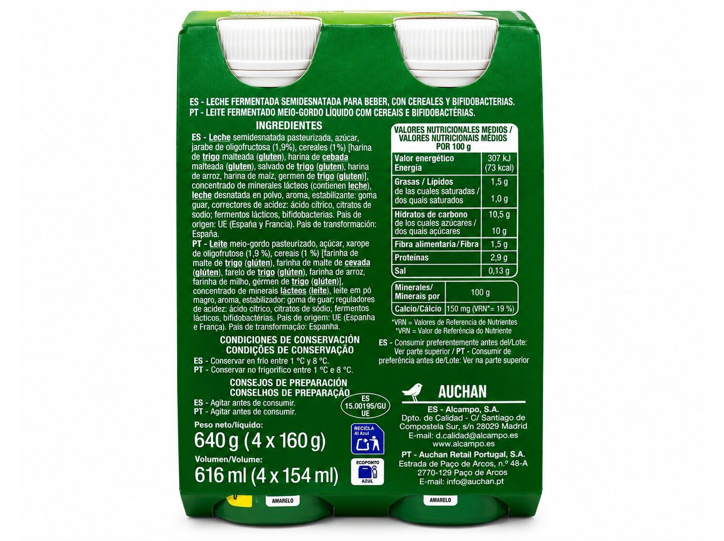 BIFIDUS L&Iacute;QUIDO AUCHAN CEREAIS 4X160G image number 1