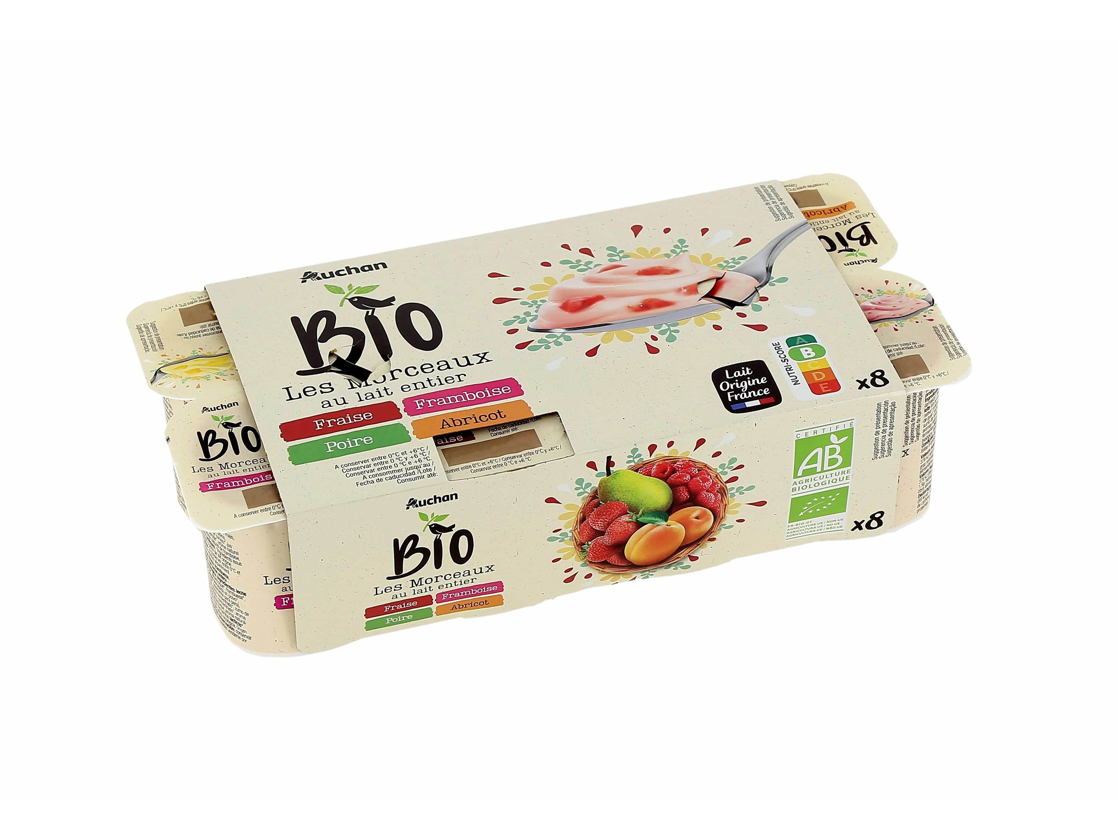 IOGURTE PEDACOS AUCHAN BIO DE FRUTOS 8X125G image number 0