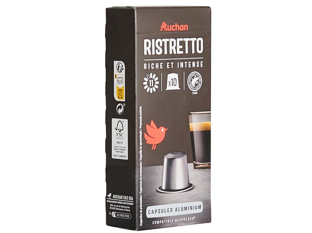C&Aacute;PSULAS AUCHAN CAF&Eacute; NESPRESSO ALUMINIO RISTRETTO 10UN
