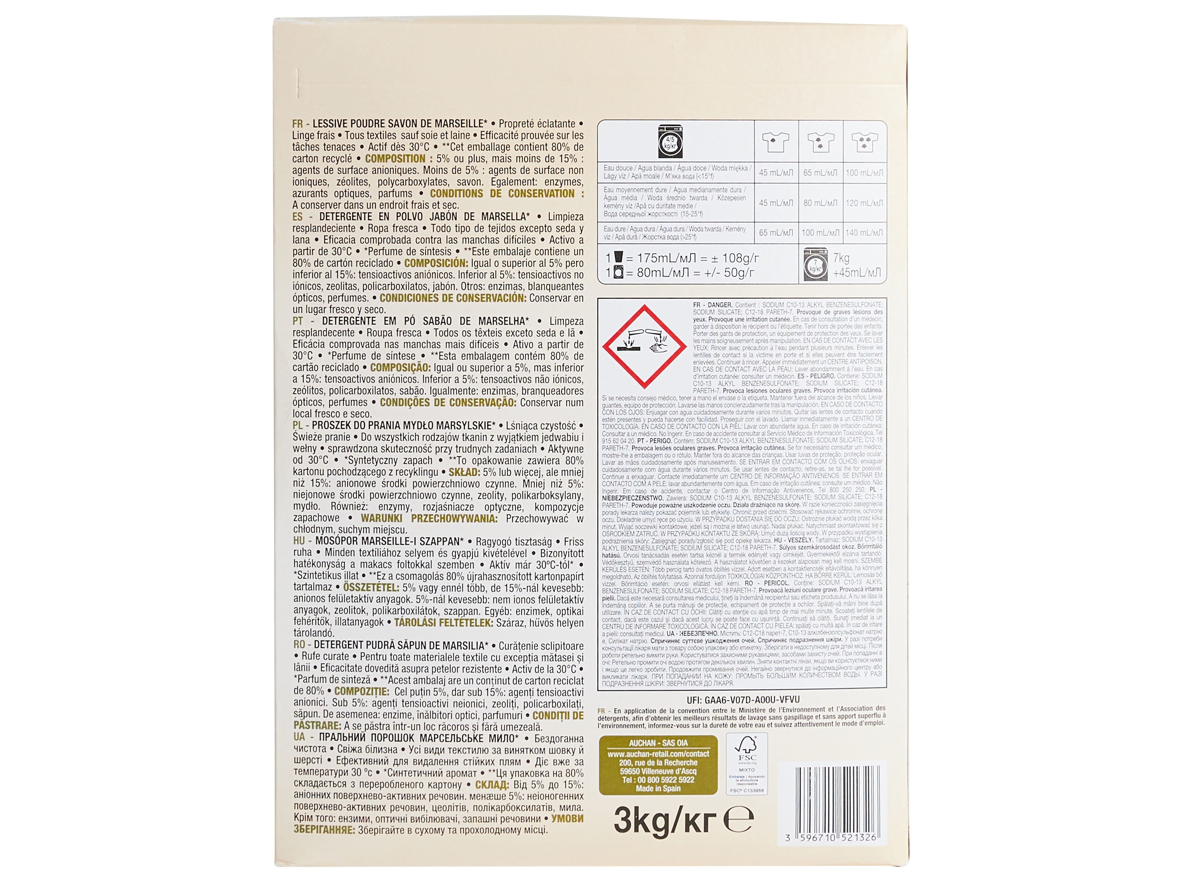DETERGENTE DE ROUPA M&Aacute;QUINA P&Oacute; AUCHAN SAB&Atilde;O MARSELHA 60 DOSES image number 2