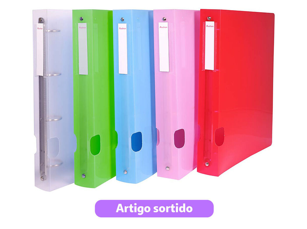 DOSSIER CAPA PL&Aacute;STICO AUCHAN 4 ARGOLAS 40MM CORES SORTIDAS
