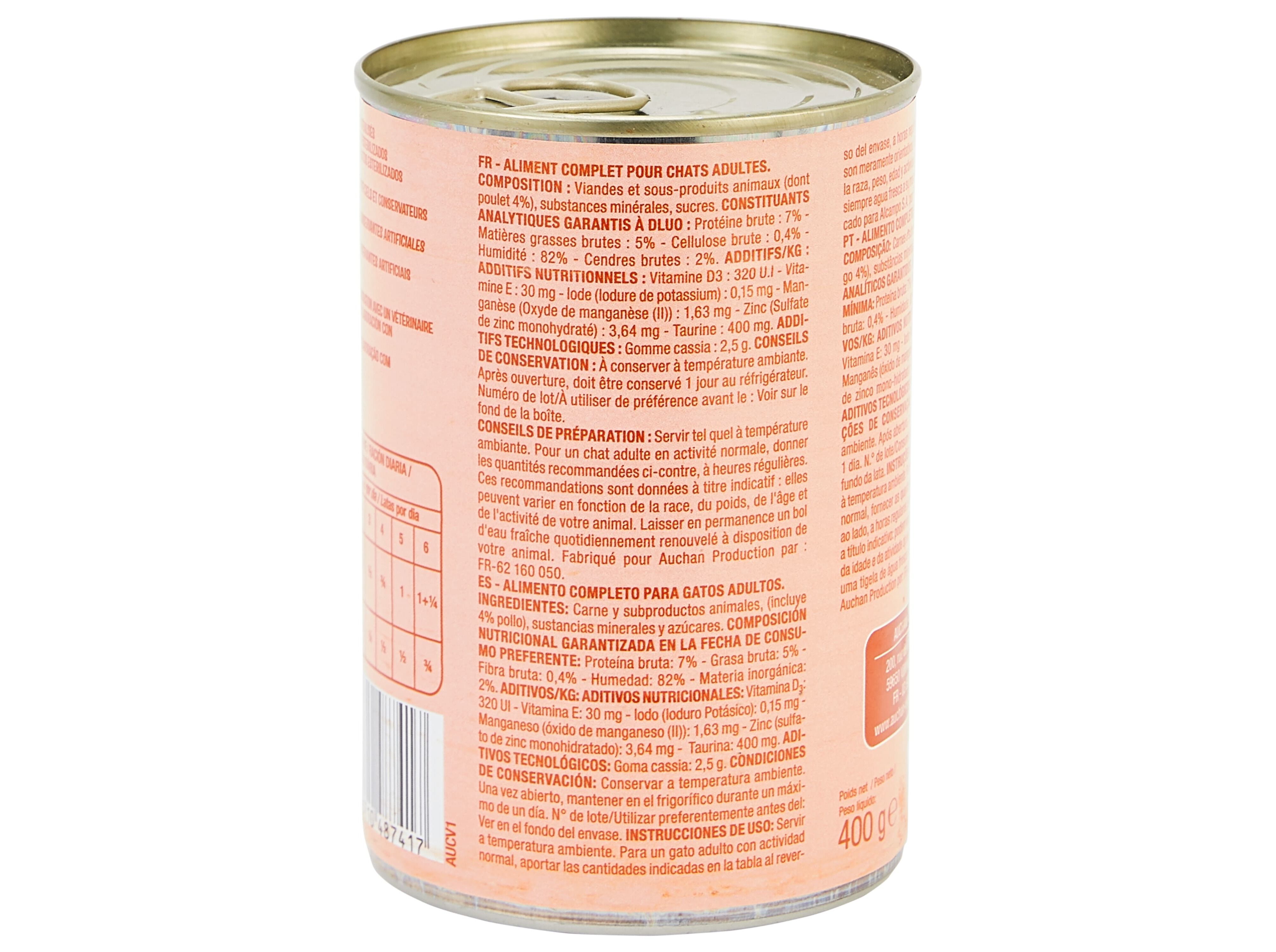 COMIDA H&Uacute;MIDA PARA GATO AUCHAN PEDA&Ccedil;OS EM GELEIA COM FRANGO 400G image number 1