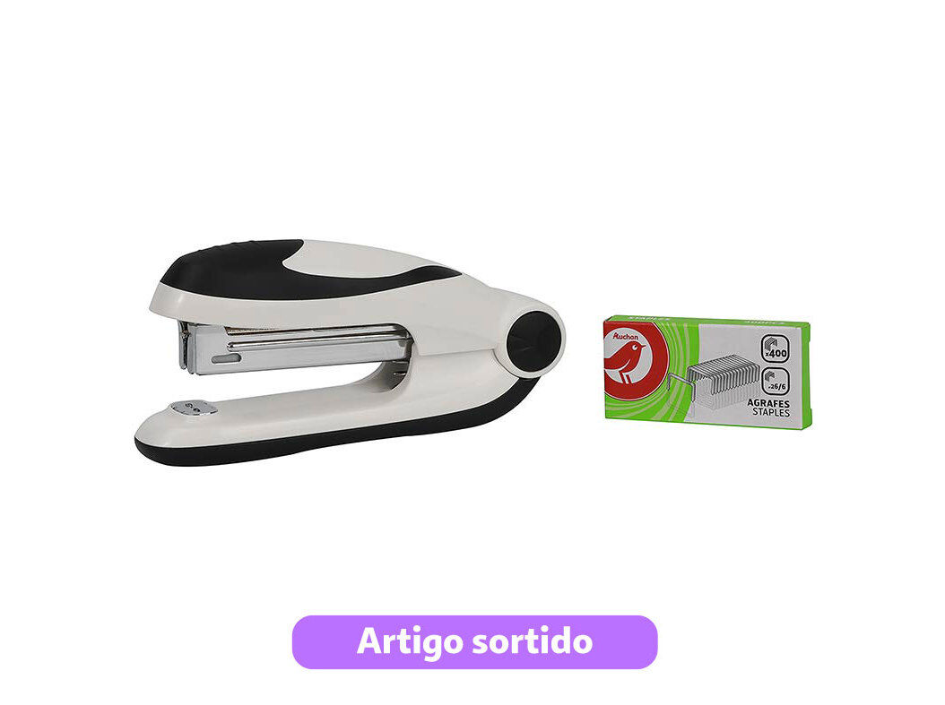 CONJUNTO DE MINI AGRAFADOR N.10 AUCHAN E CAIXA COM 400 AGRAFOS CORES SORTIDAS image number 4
