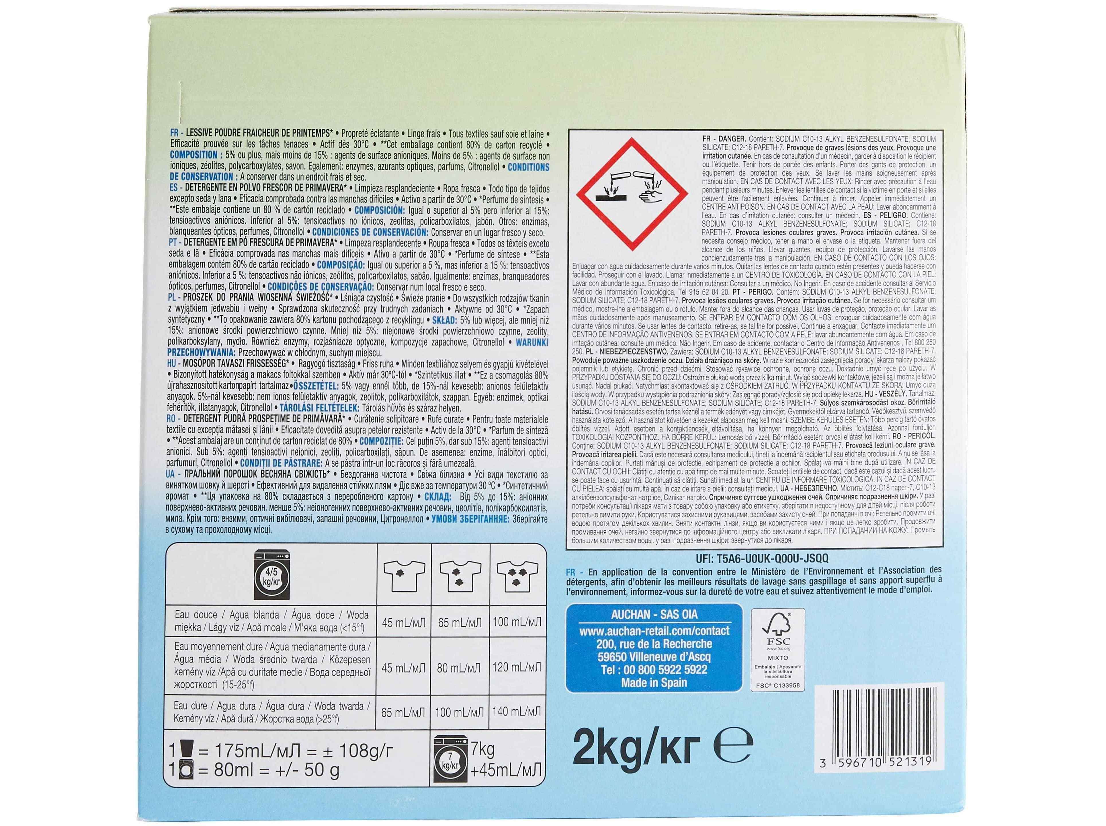 DETERGENTE M&Aacute;QUINA ROUPA P&Oacute; AUCHAN FRESCURA PRIMAVERA 40 DOSES image number 2