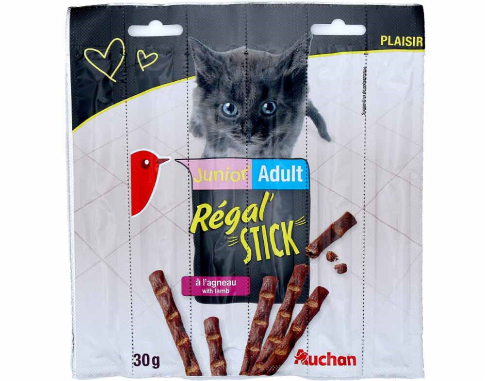 SNACKS PARA GATO AUCHAN J&Uacute;NIOR ADULTO D&Eacute;LISS' STICK COM CORDEIRO 6X5G