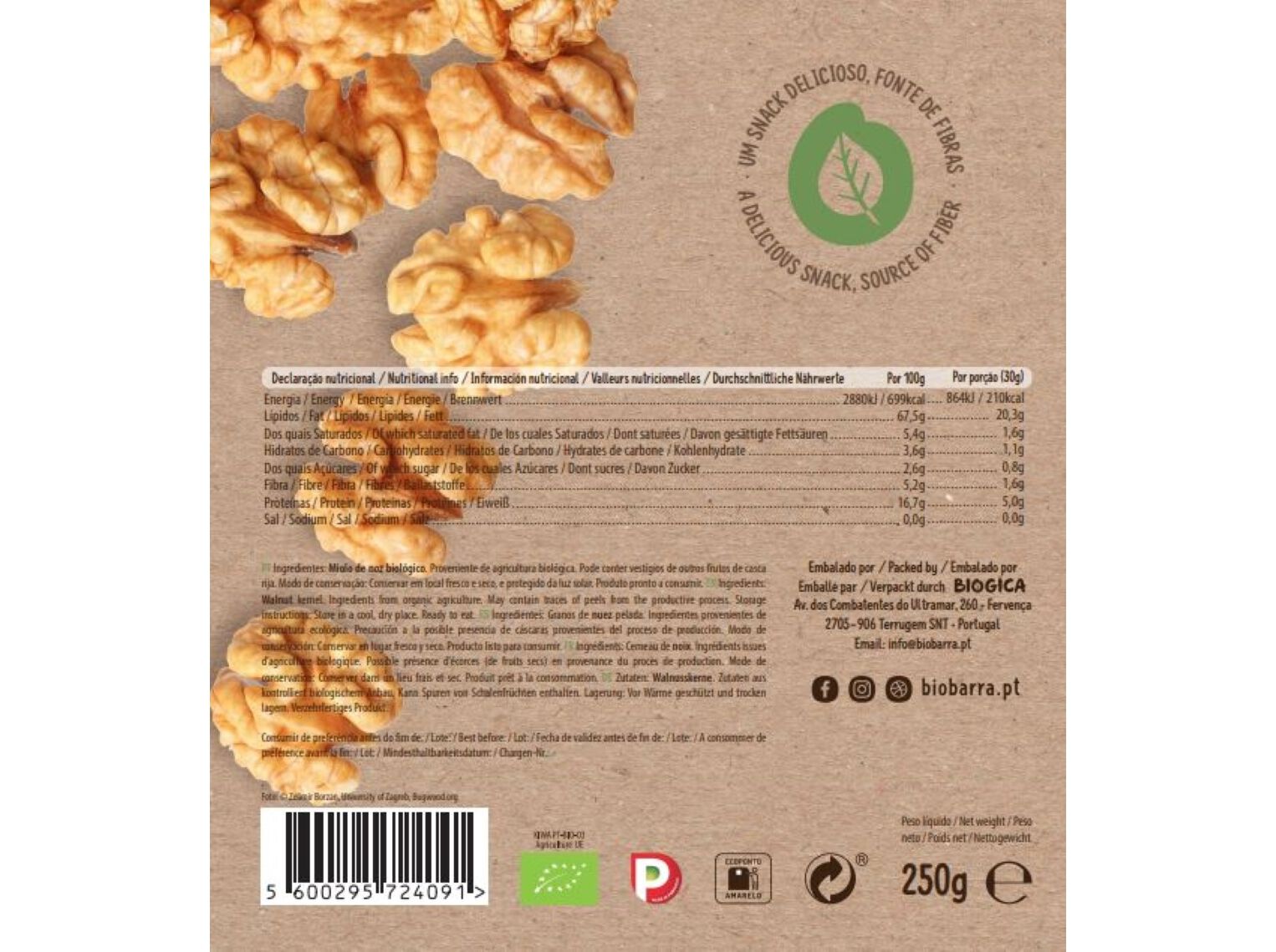 FRUTOS SECOS BIOBARRA MIOLO NOZ BIO (L) 250G image number 1