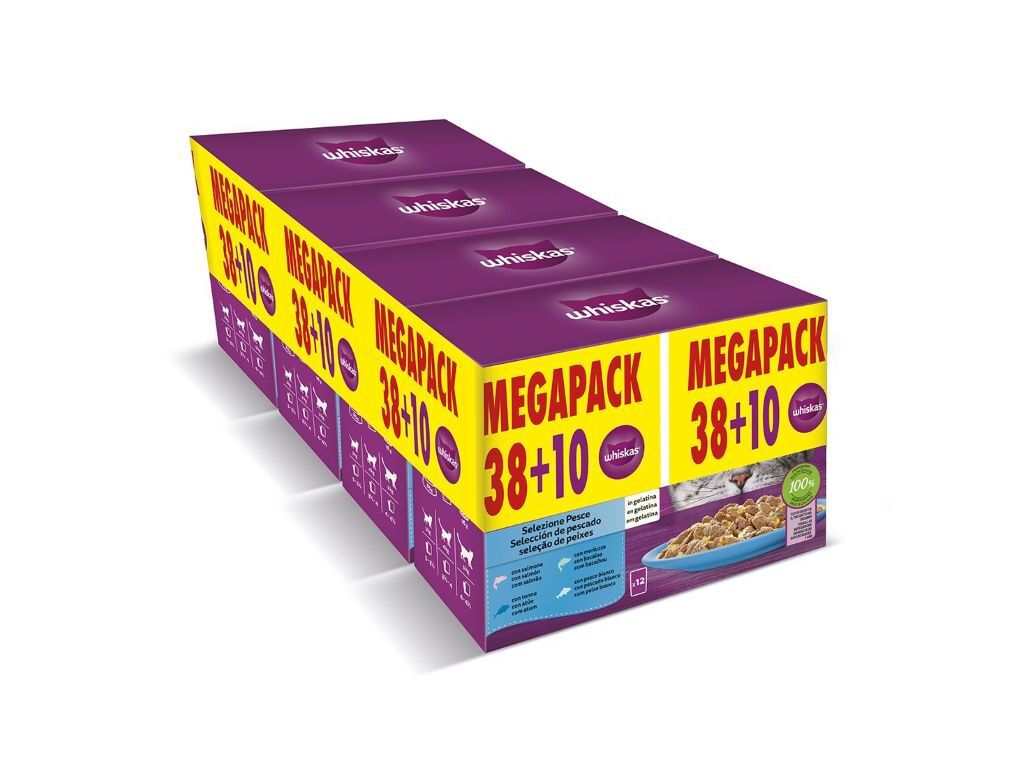 COMIDA H&Uacute;MIDA GATO WHISKAS PEIXE 38+10 UNIDADES