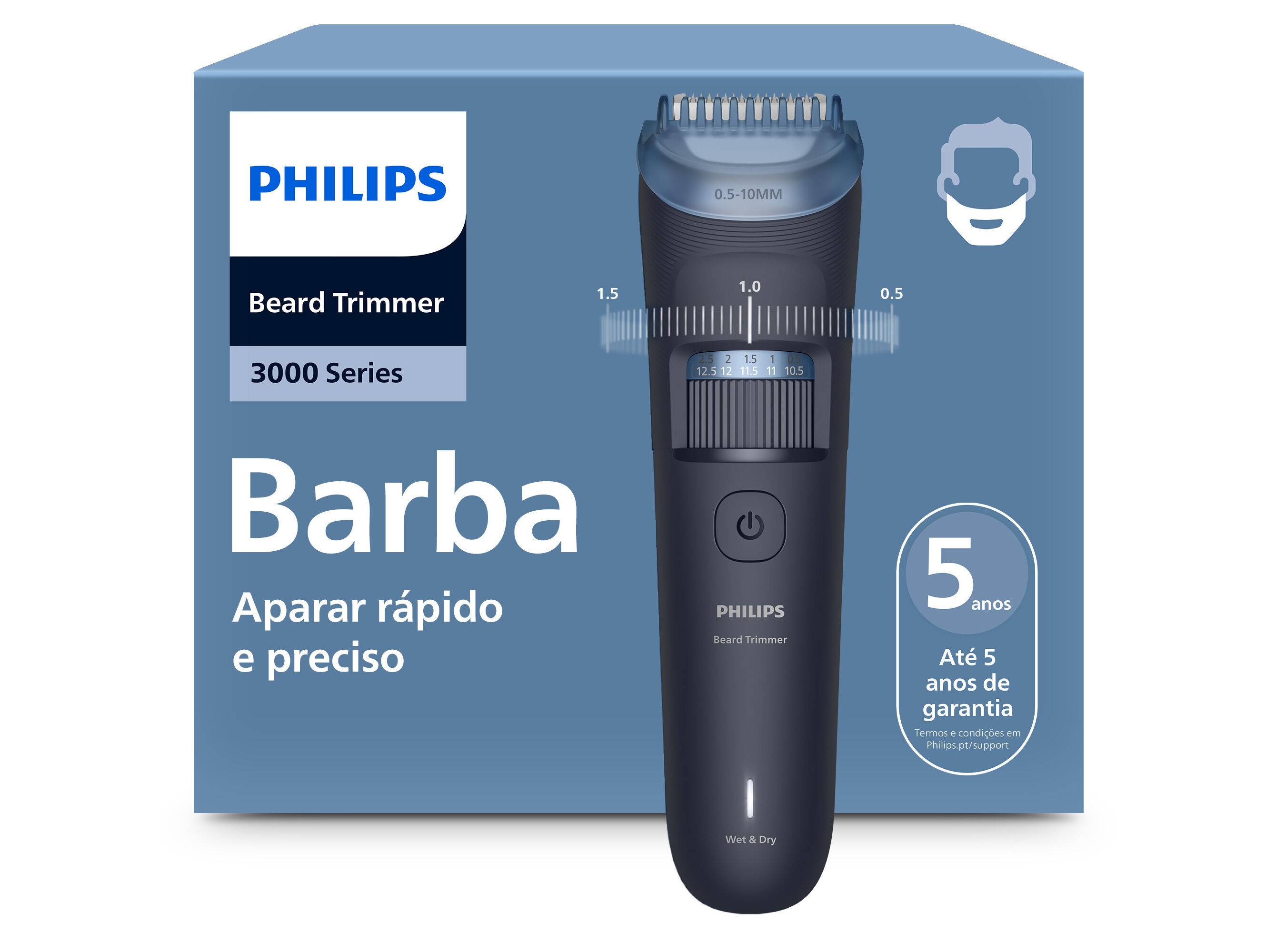 APARADOR DE BARBA PHILIPS S&Eacute;RIE 3000 BT3665/15 COM 20 N&Iacute;VEIS E 80 MINUTOS