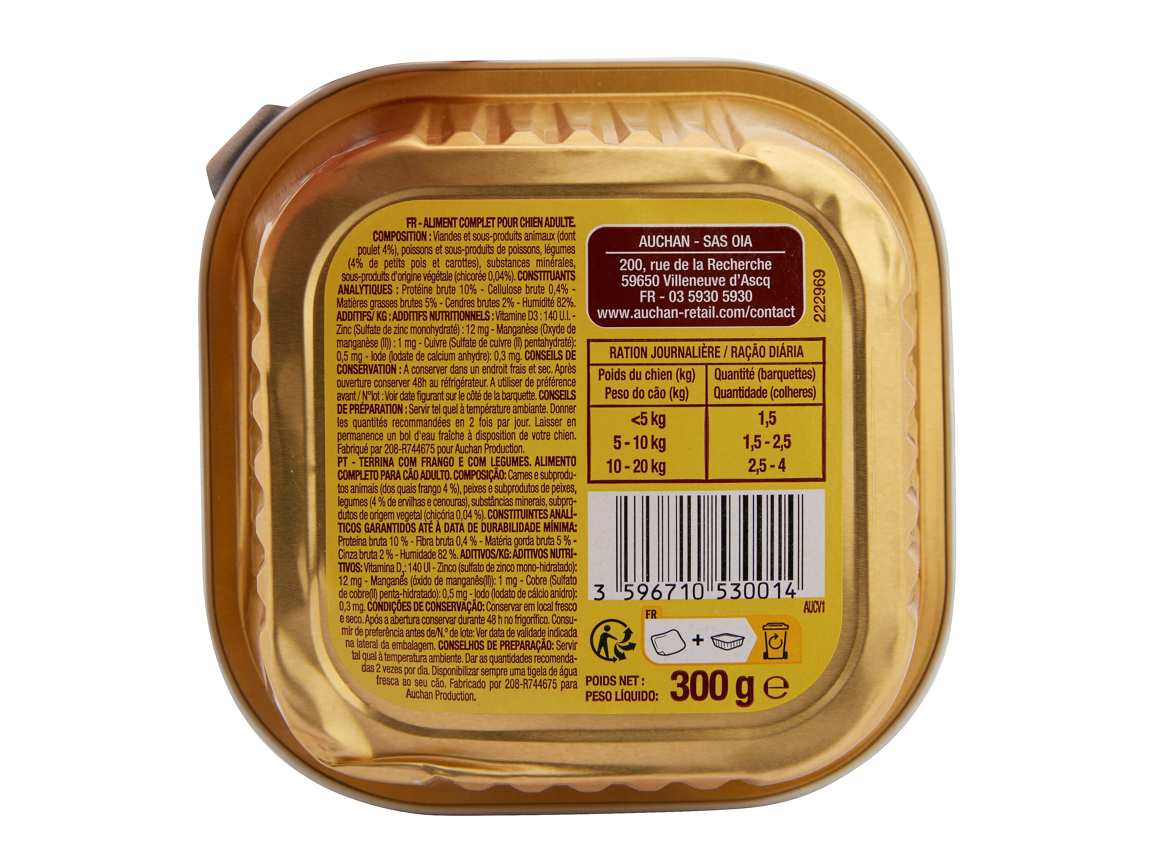 COMIDA H&Uacute;MIDA PARA C&Atilde;O AUCHAN TERRINA COM FRANGO E COM LEGUMES 300G image number 2