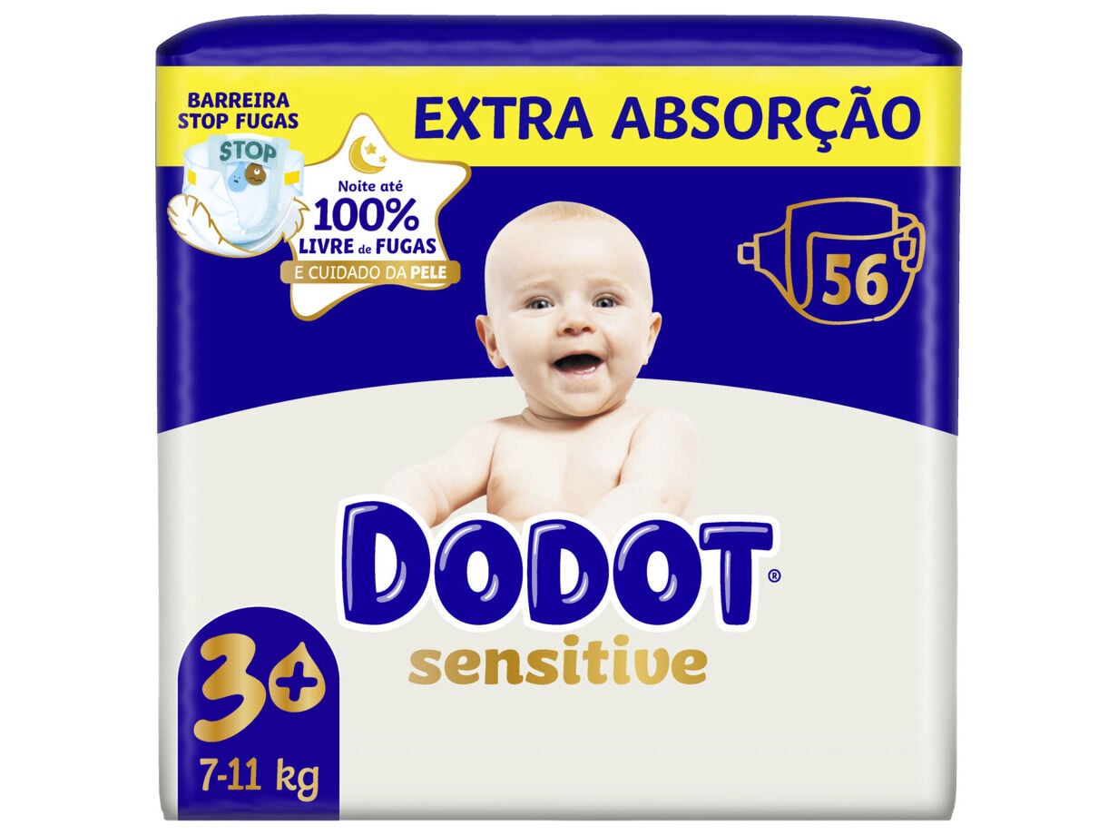 FRALDAS DODOT SENSITIVE EXTRA T3 7-11KG 56 UN