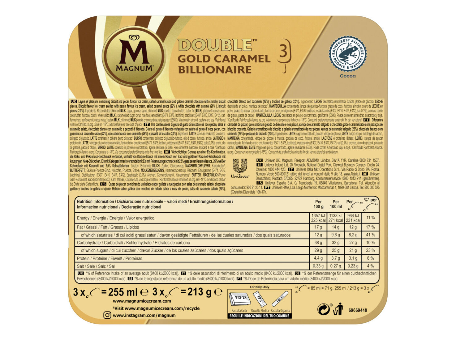 GELADO MAGNUM DOUBLE BILLIONAIRE 3X85ML image number 1