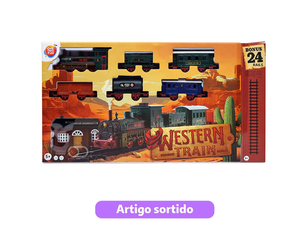 COMBOIO EL&Eacute;TRICO WESTERN EXPRESS ONE TWO FUN 28 PE&Ccedil;AS MODELOS SORTIDOS image number 1