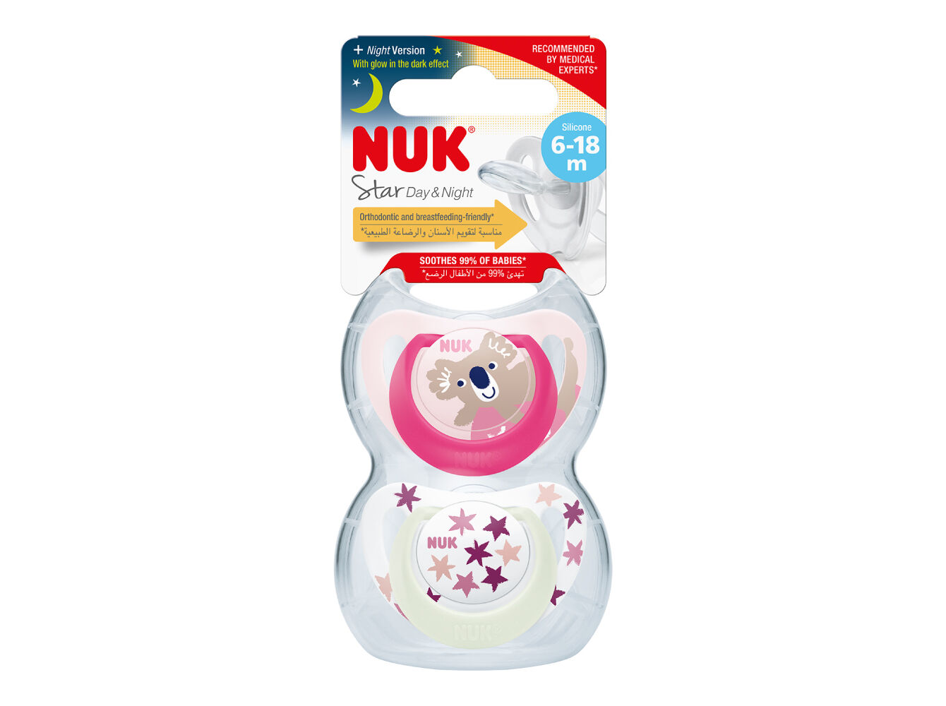 CHUPETA STAR NUK D&N SILICONE ROSA 6-18M 2UN
