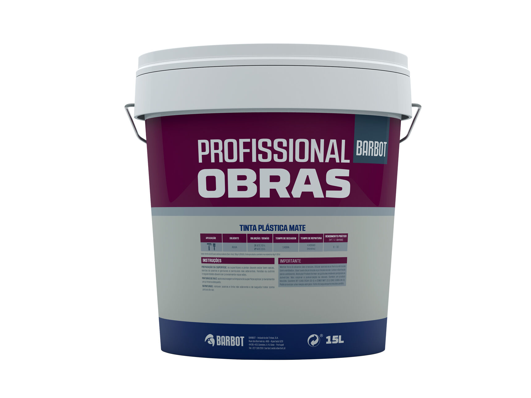 TINTA PROFISSIONAL OBRA BARBOT EXTERIOR/INTERIOR MATE BRANCO 15 L image number 1