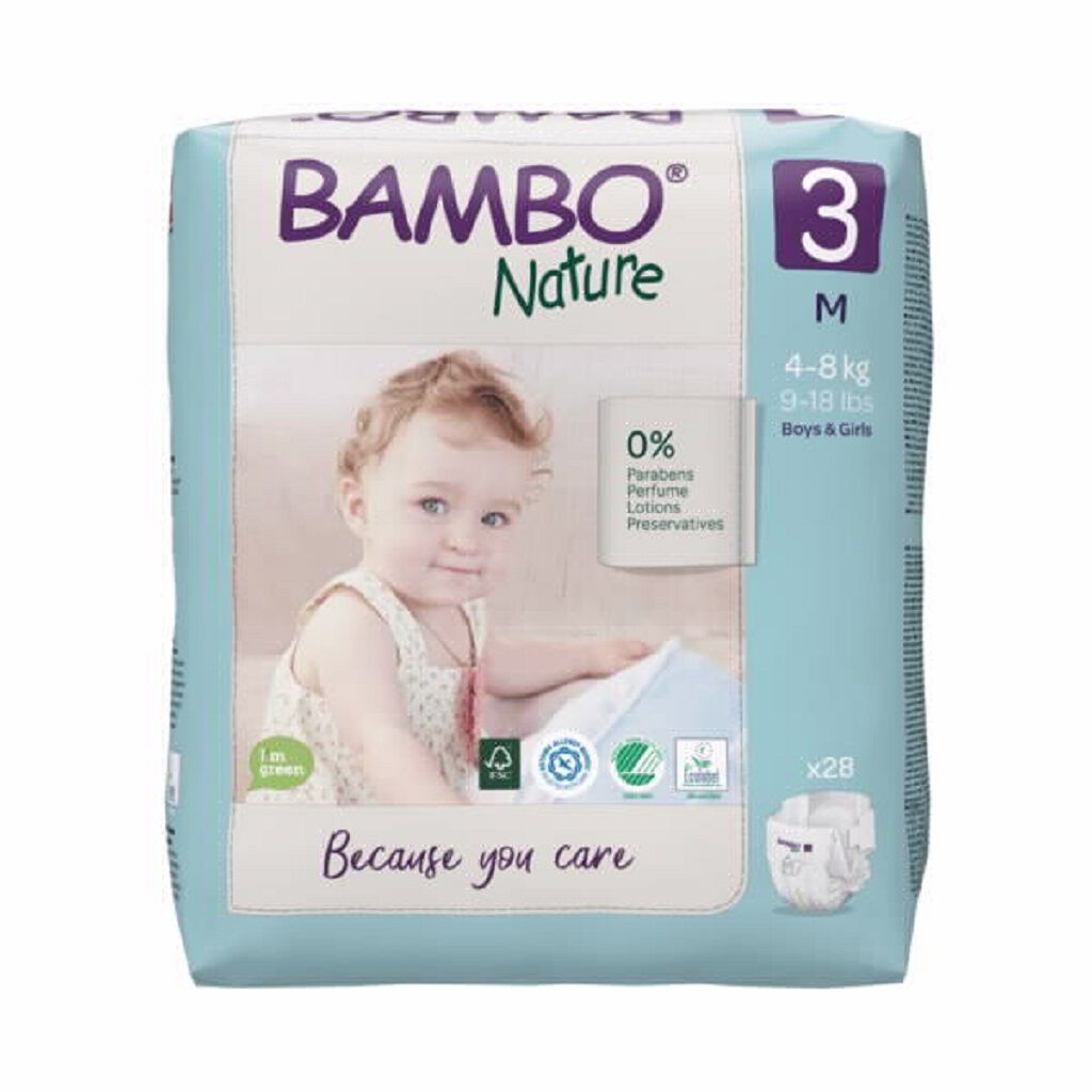 FRALDAS BAMBO NATURE 3 TAMANHO M 4-8KG 28UN