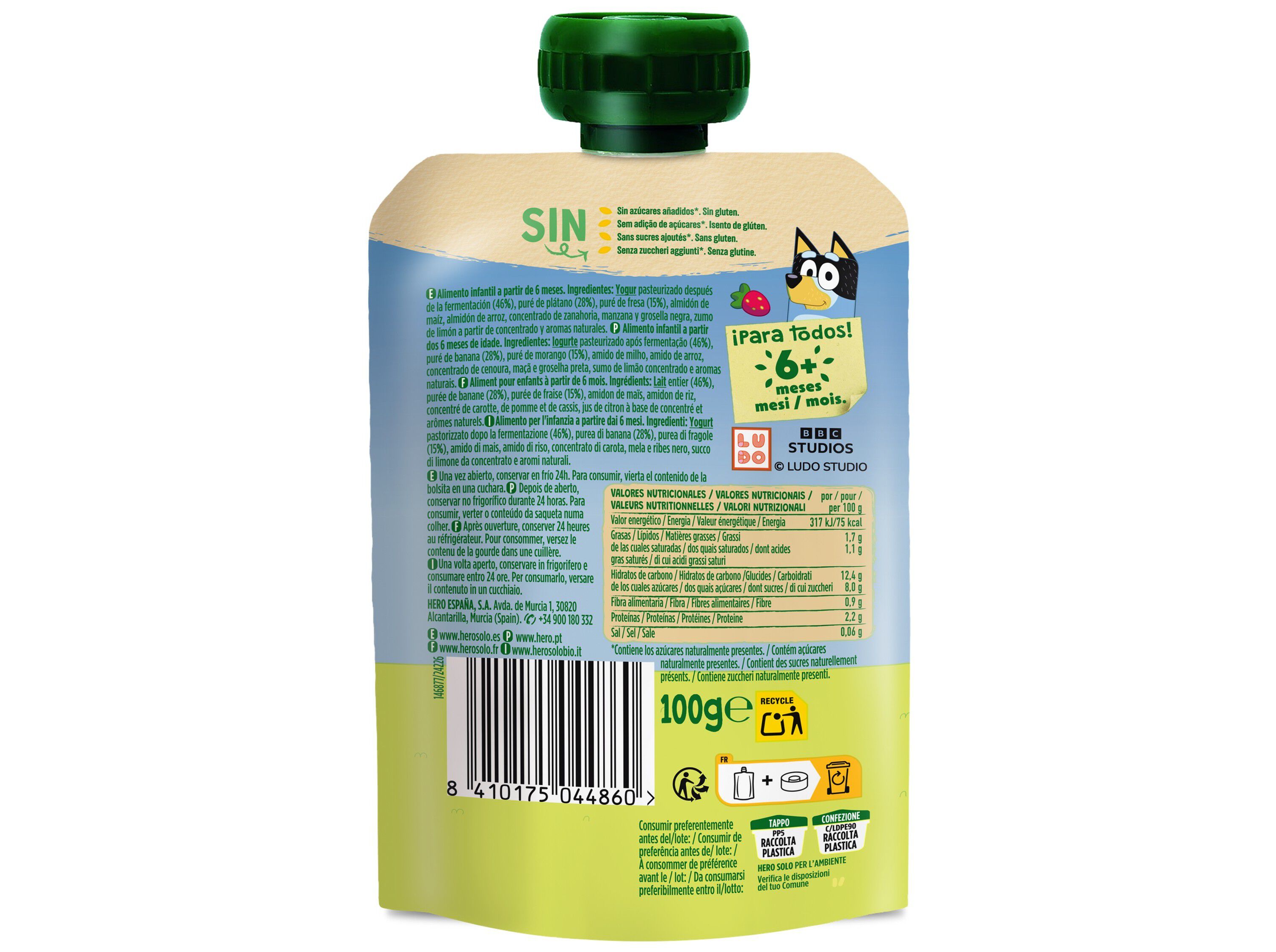 SAQUETA FRUTA HERO JURASSIC IOGURTEBANANA E MORANGO 100G image number 1