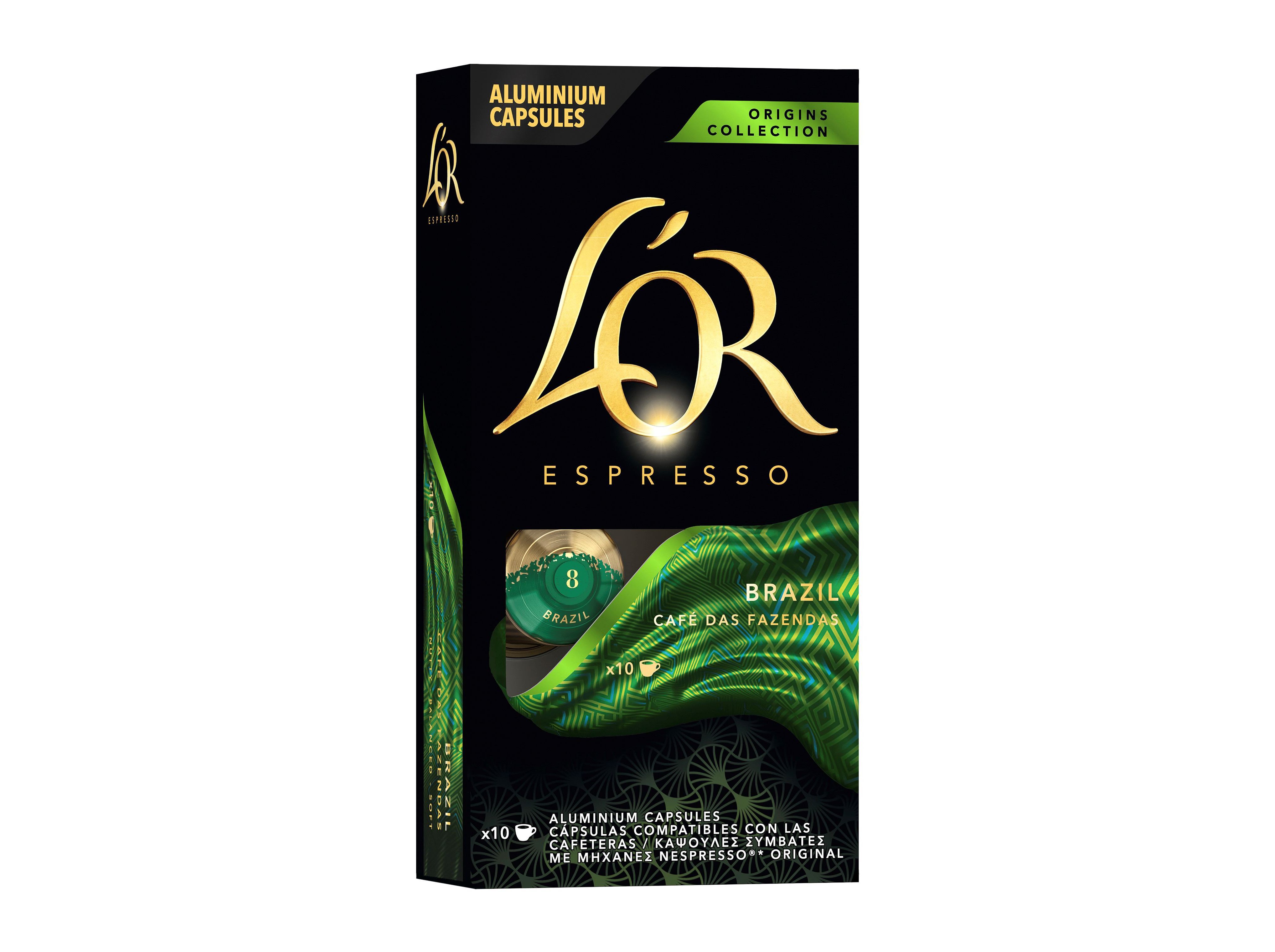 C&Aacute;PSULAS CAF&Eacute; L'OR BRASIL INTENSIDADE 8 NSP 10 UN