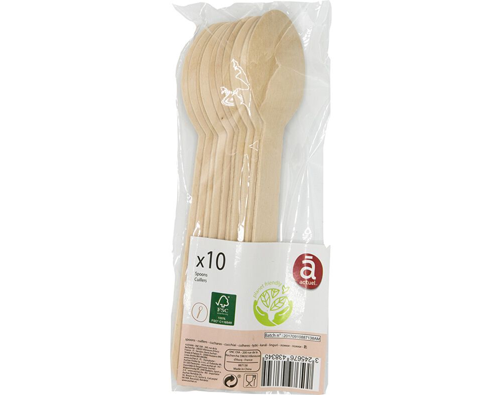 COLHERES DESCART&Aacute;VEIS ACTUEL EM MADEIRA ECO PACK 10 UNIDADES