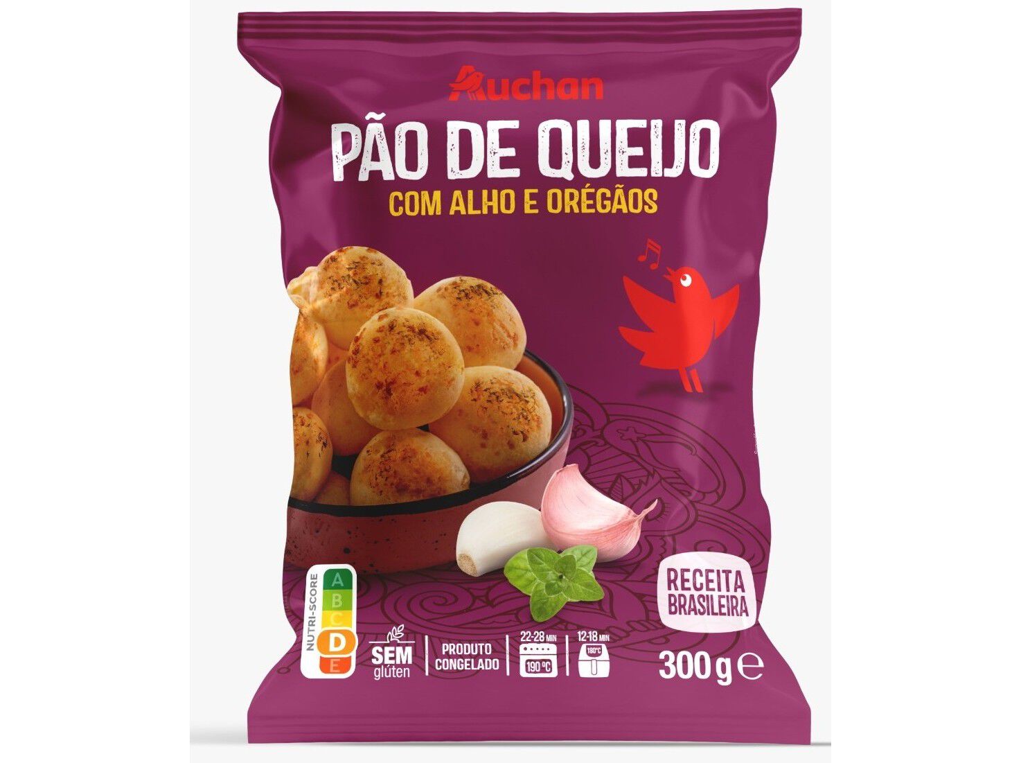 P&Atilde;O DE QUEIJO AUCHAN ALHO E OREG&Atilde;OS SEM GL&Uacute;TEN 300G