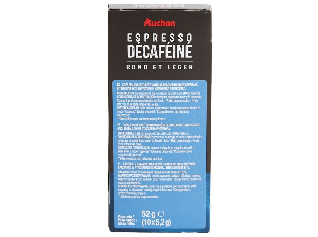 C&Aacute;PSULAS AUCHAN CAF&Eacute; NESPRESSO ALUMINIO EXPRESSO DESCAFEINADO 10UN image number 1