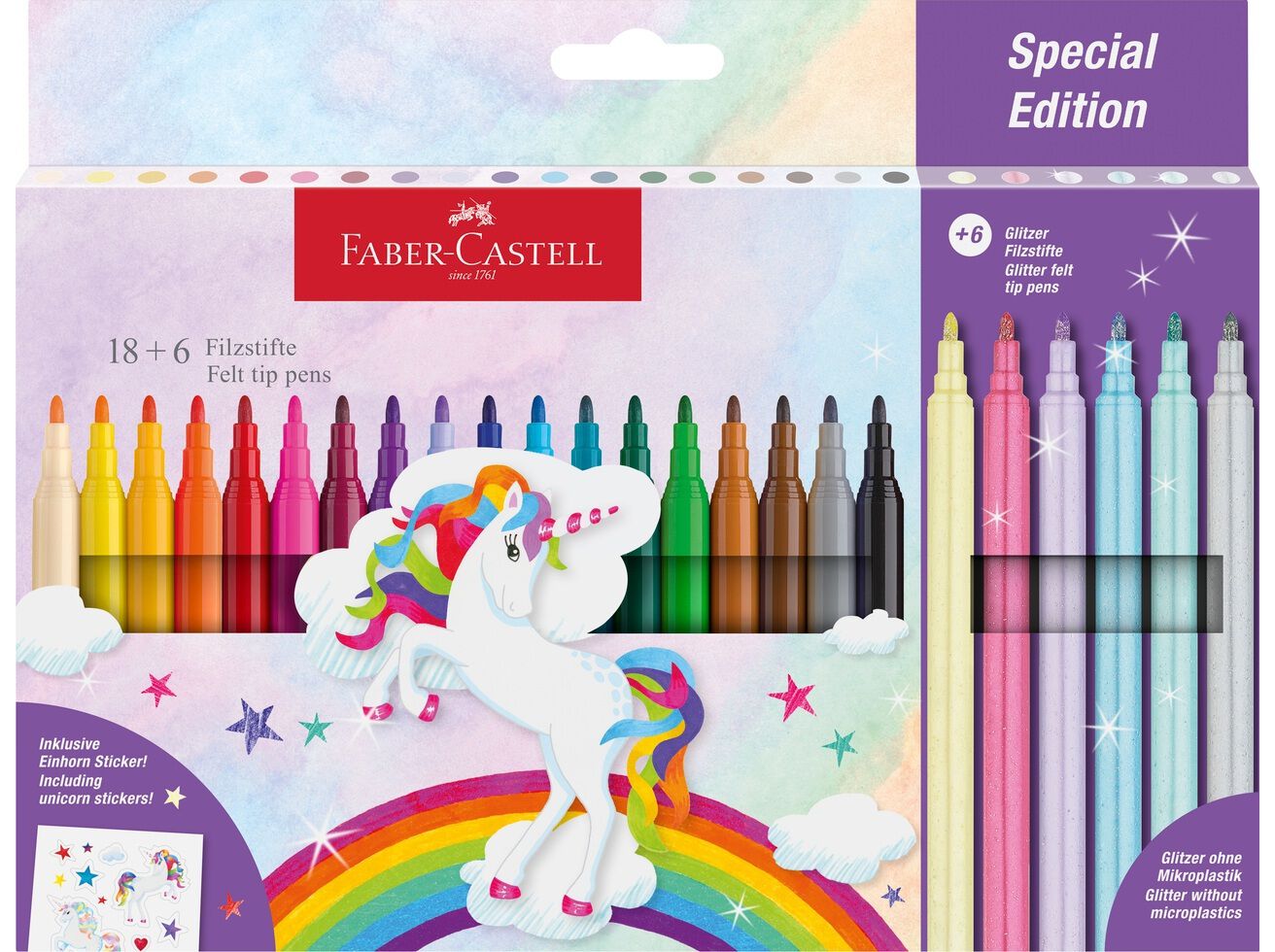 MARCADORES COLORIR FABER-CASTELL UNICORN 18+6 UNIDADES