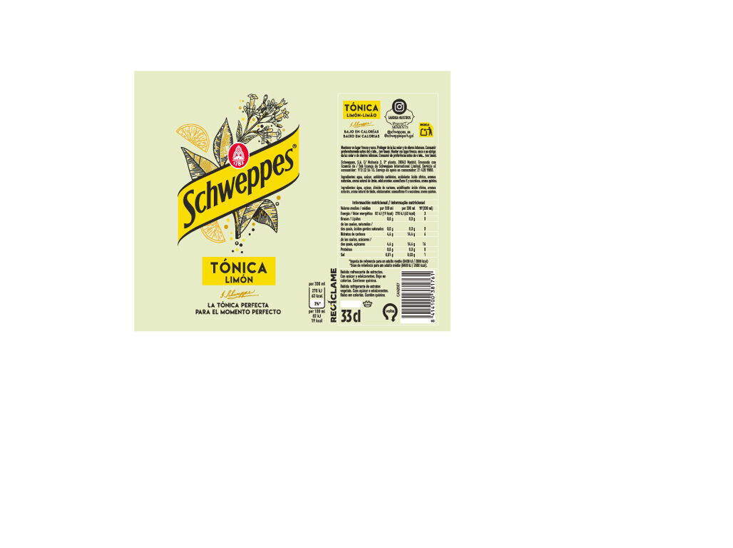 &Aacute;GUA T&Oacute;NICA SCHWEPPES LIM&Atilde;O LATA 0.33L (SDR) image number 1