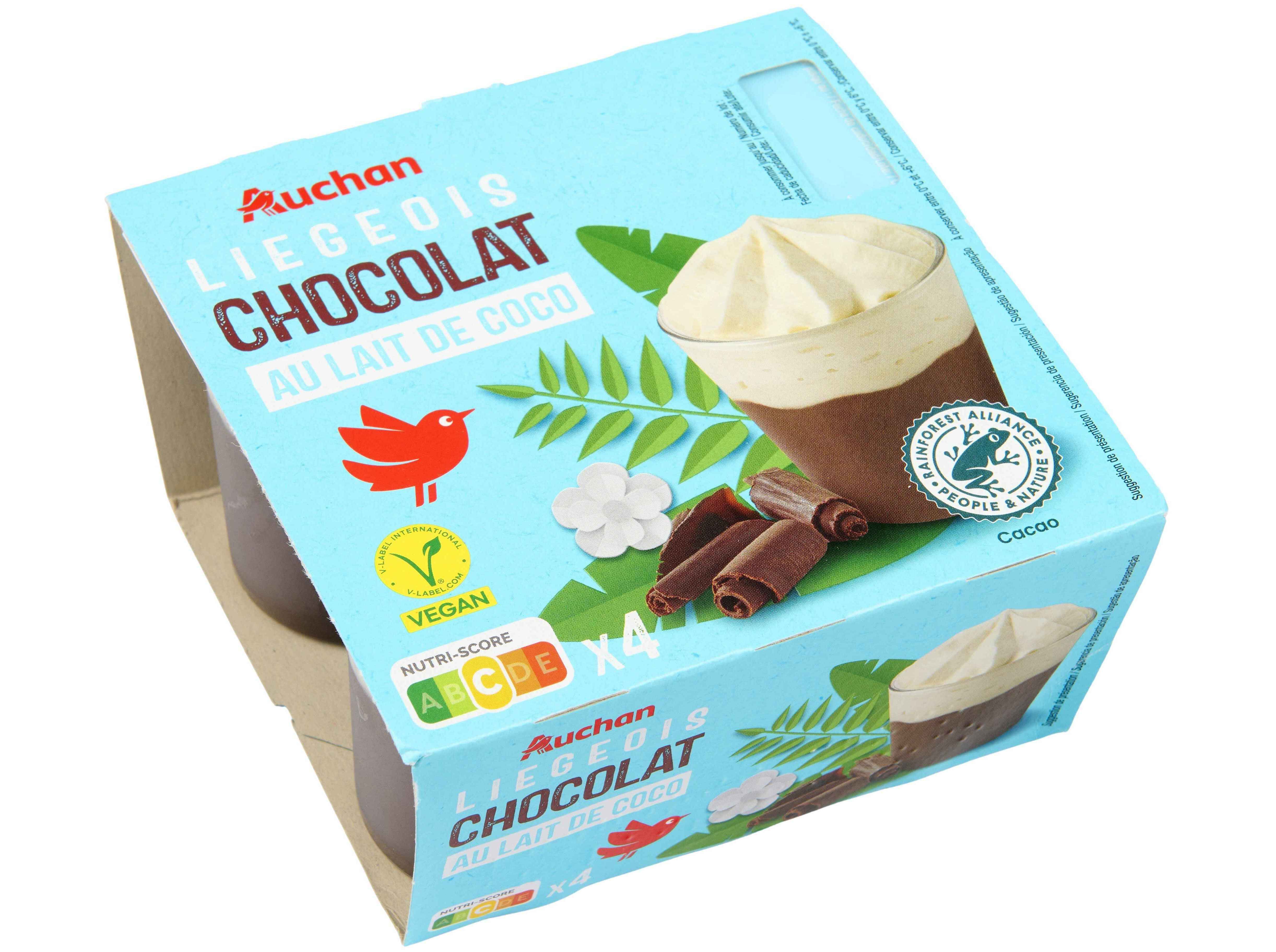 LIEGEOIS CHOCOLATE AUCHAN BASE LEITE DE COCO 4X95G image number 0
