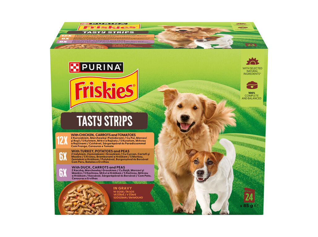 COMIDA H&Uacute;MIDA PARA C&Atilde;O FRISKIES TASTY STRIPS 24X85G image number 1