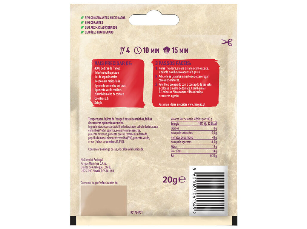 MISTURA P/ FAJITAS MARG&Atilde;O 20G image number 1