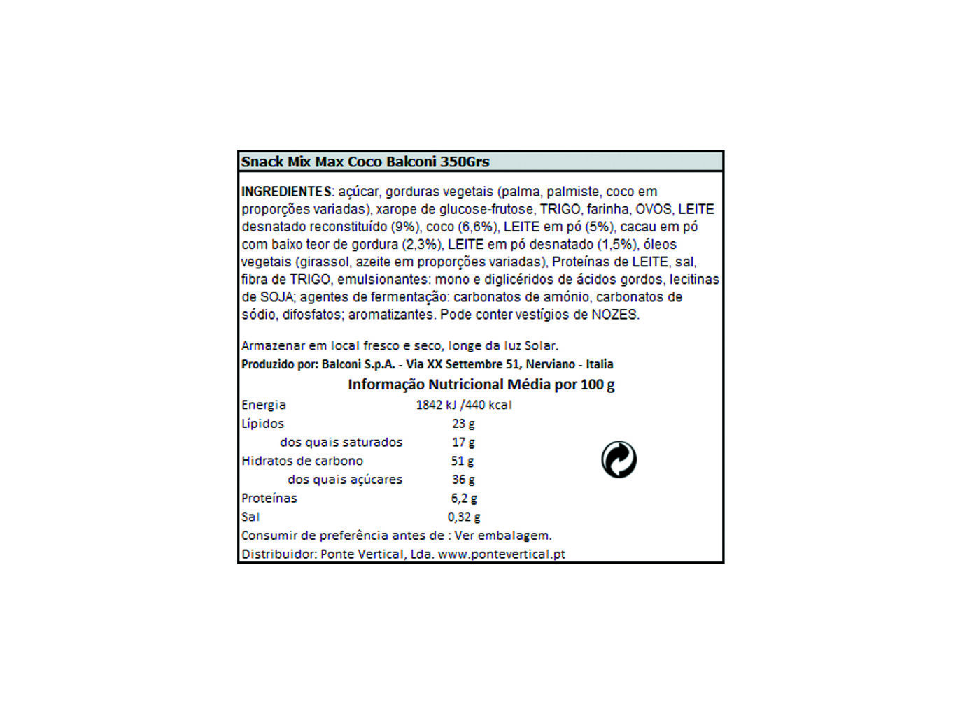 SNACKS BALCONI MIX MAX COCO 350G image number 1
