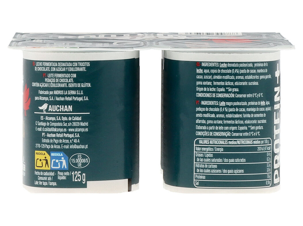 IOGURTE MAGRO PROTEIN+ AUCHAN STRACCIATELLA SEM GL&Uacute;TEN 4X125G image number 2