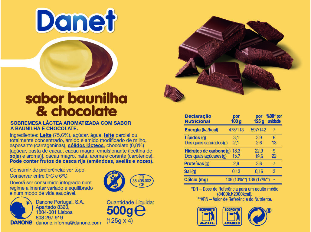 SOBREMESA DANET L&Aacute;CTEA BAUNILHA E CHOCOLATE 4X125G image number 1